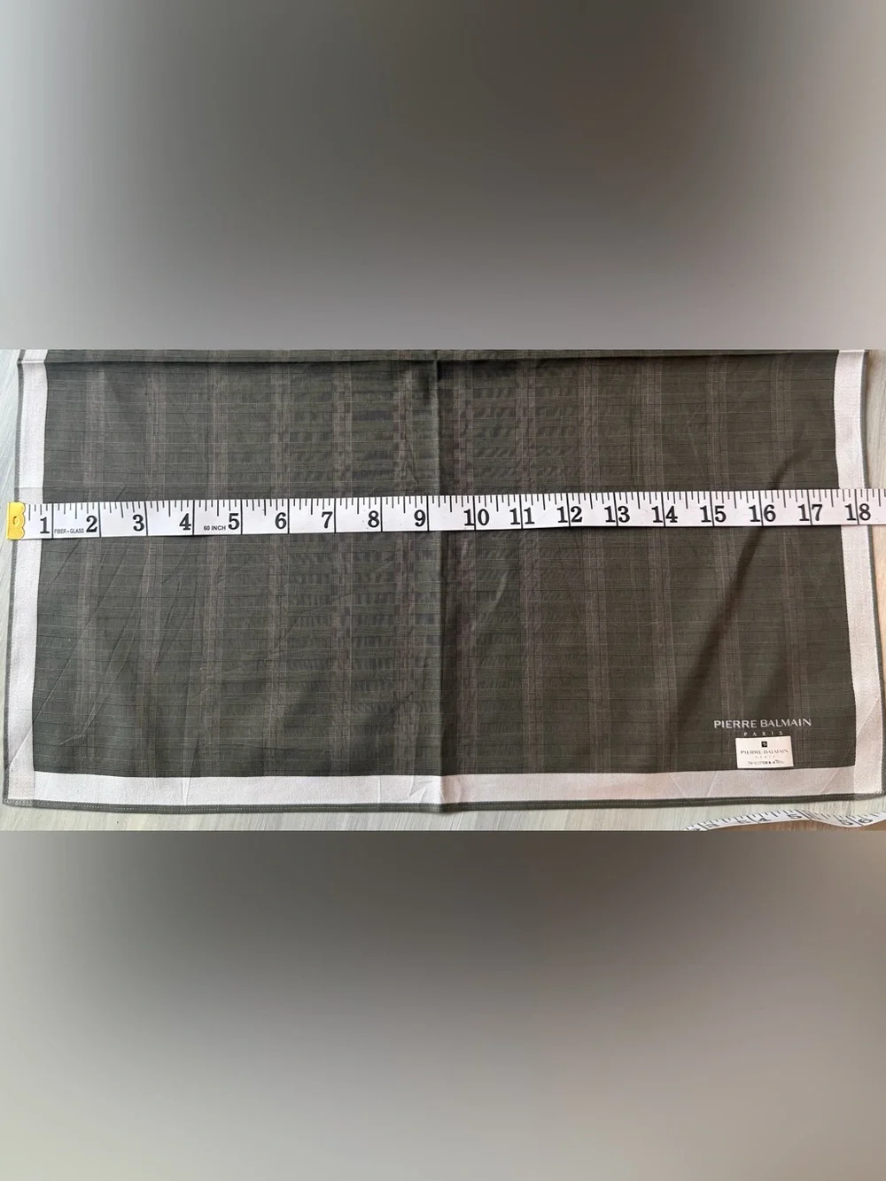 Pierre Balmain Paris Olive plaid scarf handkerchief neckerchief bandanna twilly